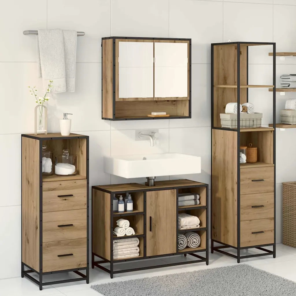 Set di mobili per il bagno con porta 3 pcs Rovere artigianale 3402570