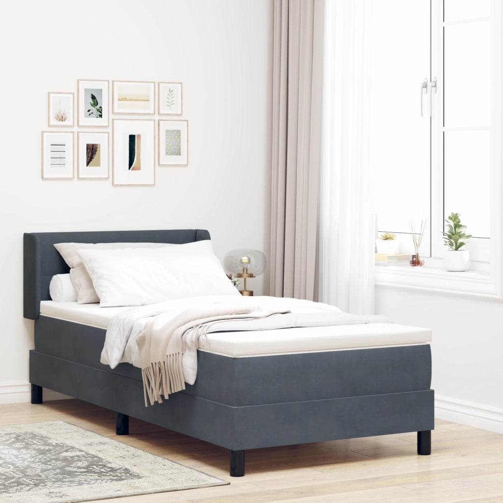 Letto Box Spring con Materasso Grigio Scuro 100x200 cm Velluto