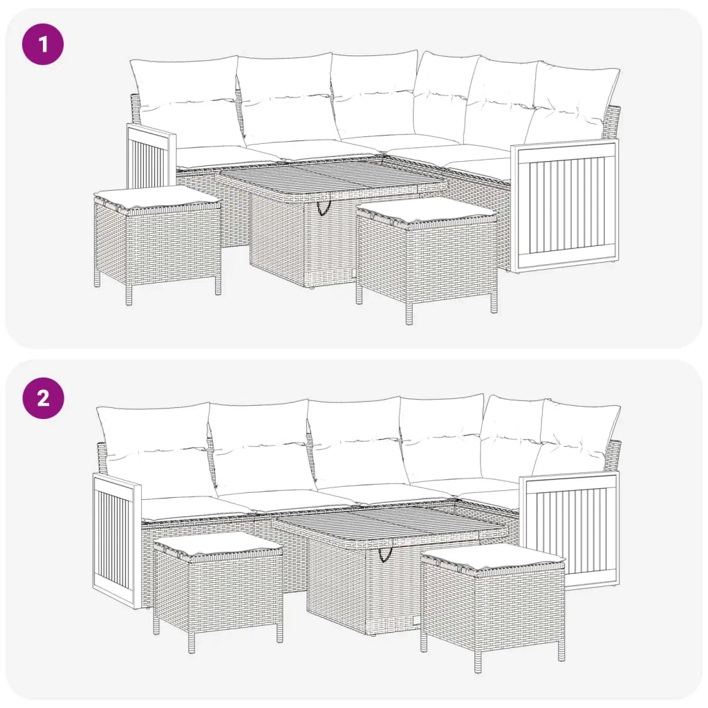 Set Divano da Giardino con cuscino 8 pcs Nero e Crema 3363170
