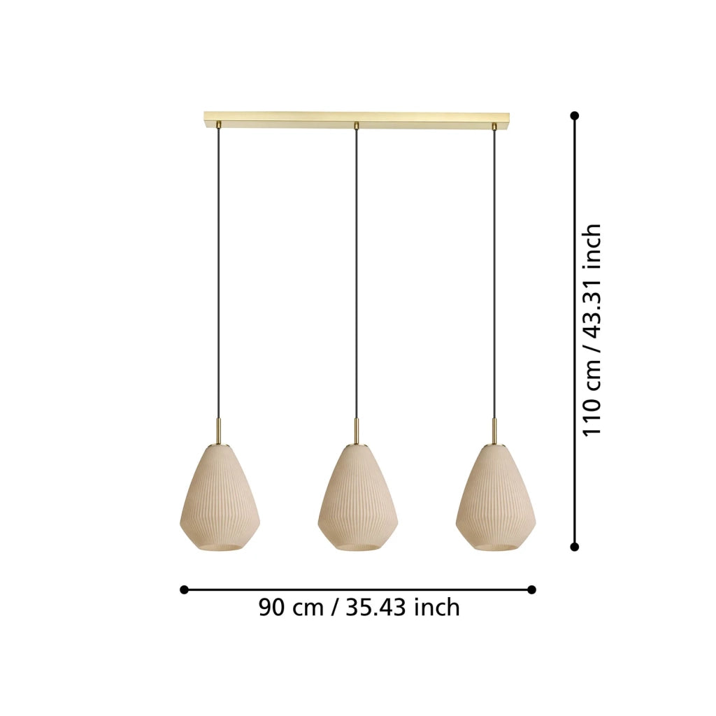 Lampadario A Sospensione Moderno Caprarola Acciaio Ottone Spazzolato 3 Luci E27