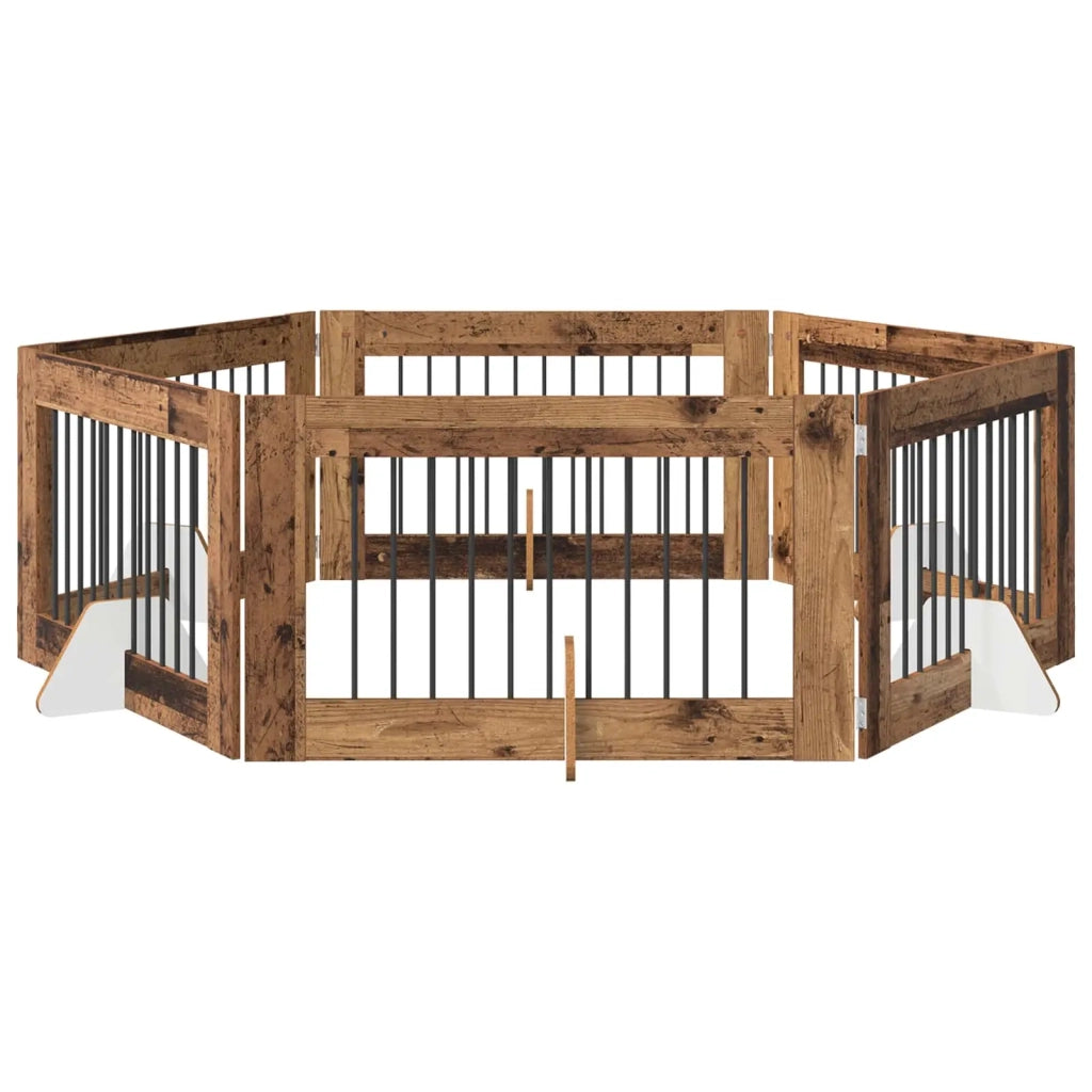 Cancello per cani con supporti 6 pcs Legno antico 100 x 60 cm 892125
