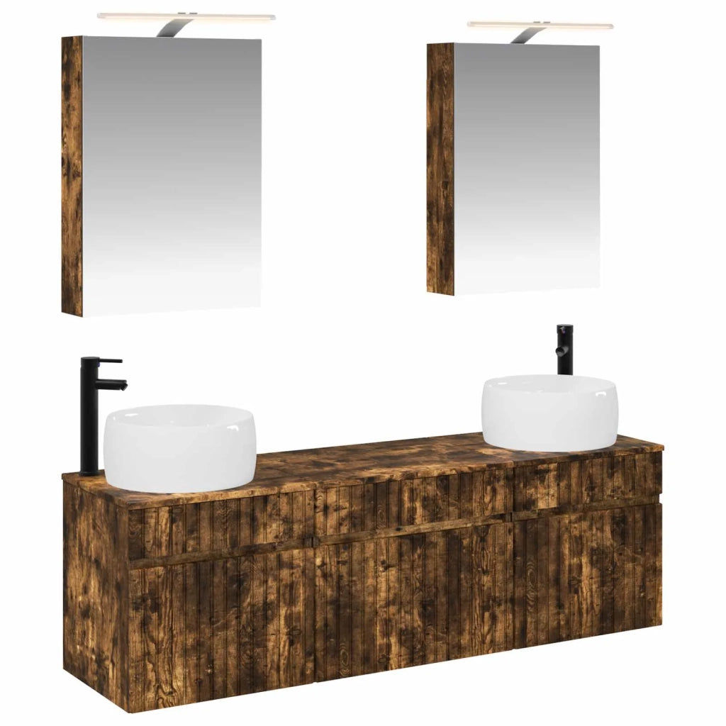 Set di Armadi da Bagno 5 pcs Rovere Fumo 50 x 14,5 x 70 cm 3406635