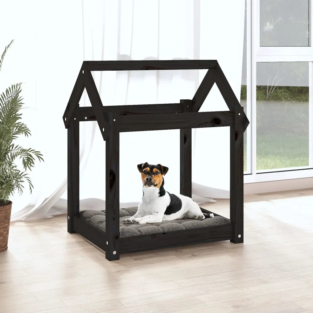 Cuccia per Cani Nera 61x50x70 cm in Legno Massello di Pino 822201