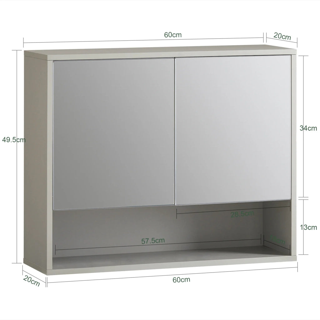Pensile Da Bagno Mobile Bagno Con Specchio E Due Ante Grigio 60x19.5x49.5cm BZR134-NG