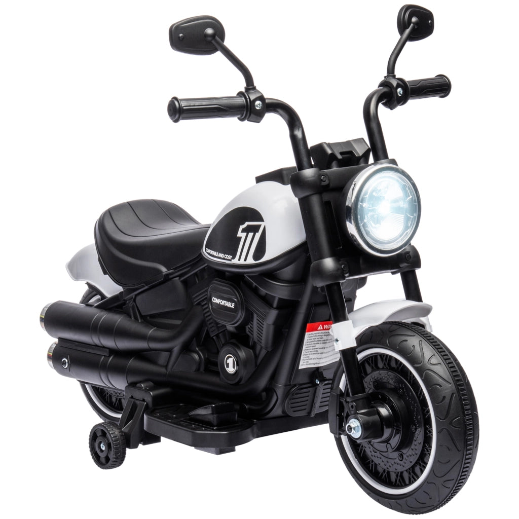 Moto elettrica per bambini con luci LED e ruote di supporto ¨C zephmum ¨C 6V bianco