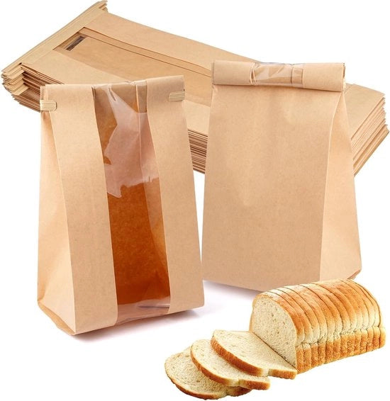 Confezioni di Carta con Finestra per Pane Rosticciato Confezioni per Pane Casalingo Confezioni per Pane Lievitato Confezioni per Fette di Pizza Regali (50 pezzi, 12 * 9 * 30cm)