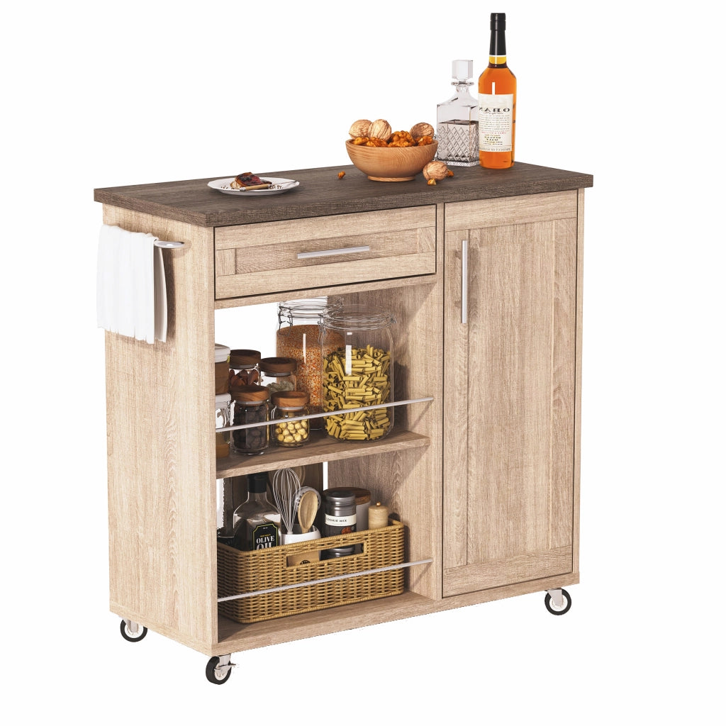 Carrello da cucina con cassetto; mobiletto; 2 ripiani aperti; porta asciugamani e ruote; 90 × 62 × 90 cm