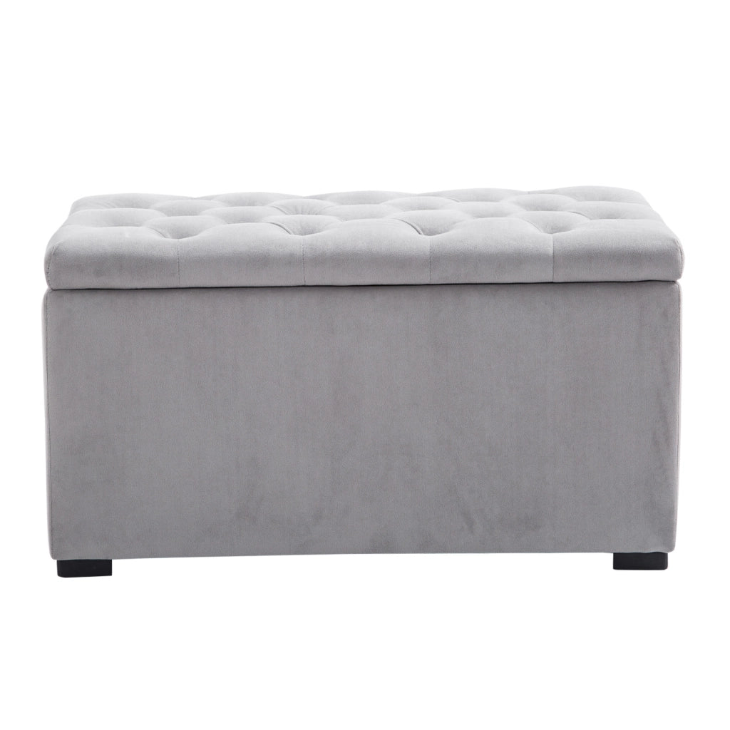 Panca Portaoggetti Set di 3 Pezzi con 2 Sgabelli Pouf in Velluto ¨C zephmum ¨C Grigio Perla