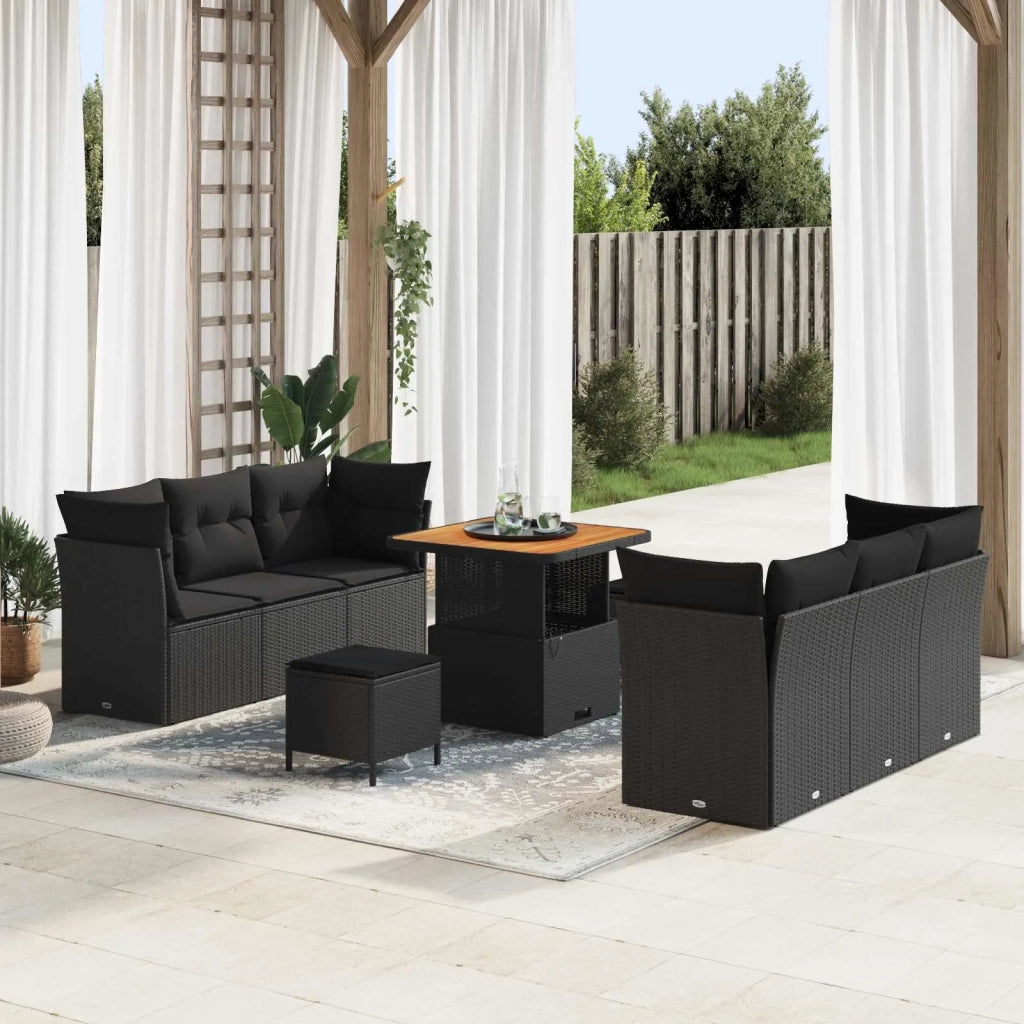 Set Divano da Giardino con cuscino 9 pcs Nero polyrattan 3363384