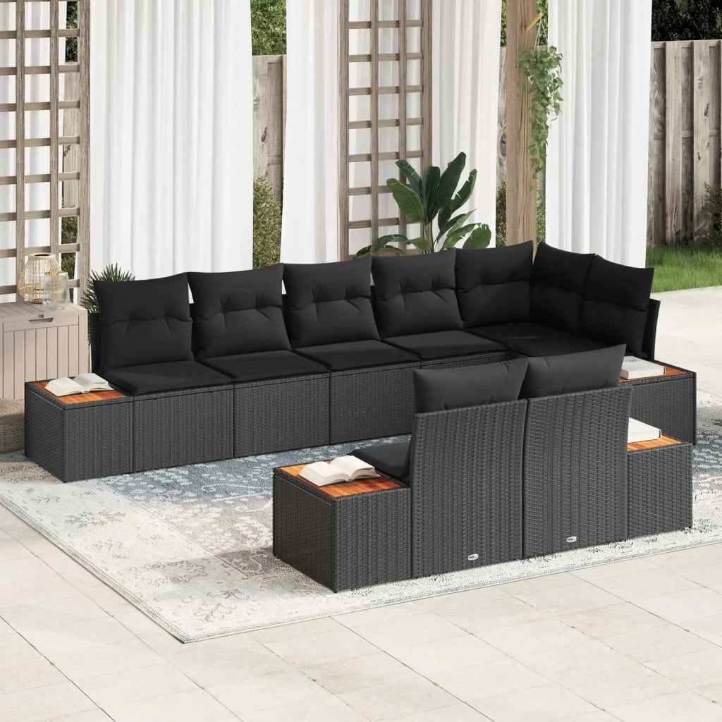 Set Divano da Giardino con cuscino 8 pcs Nero Polyrattan 3356778