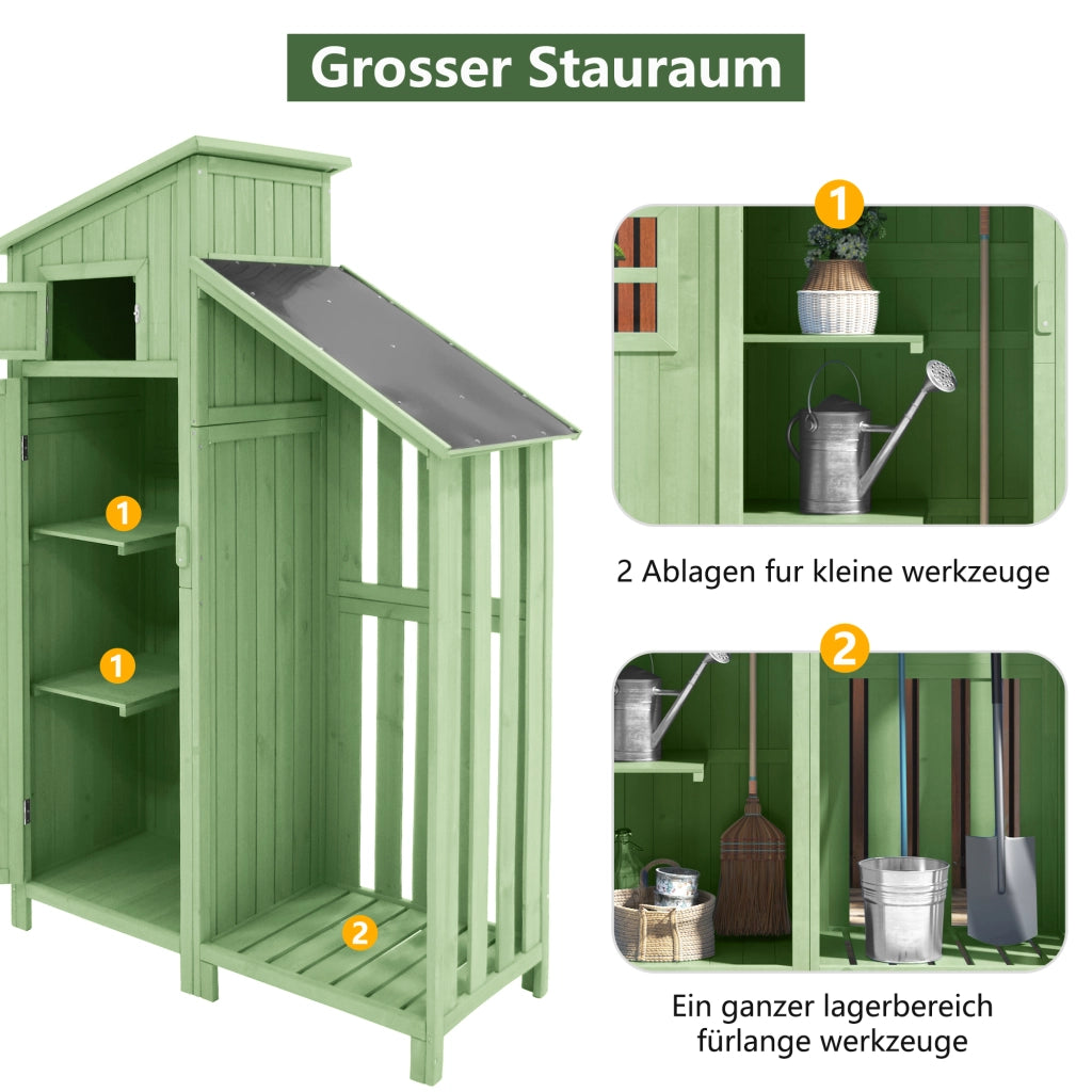 Capanno da giardino Armadio da giardino Armadio da giardino; Altezza x Larga: 124x46 cm; Altezza 124x46x174cm; adatto anche per piccoli giardini; Verde (Capanna di legno; 1 pezzo; Casa da giardino)