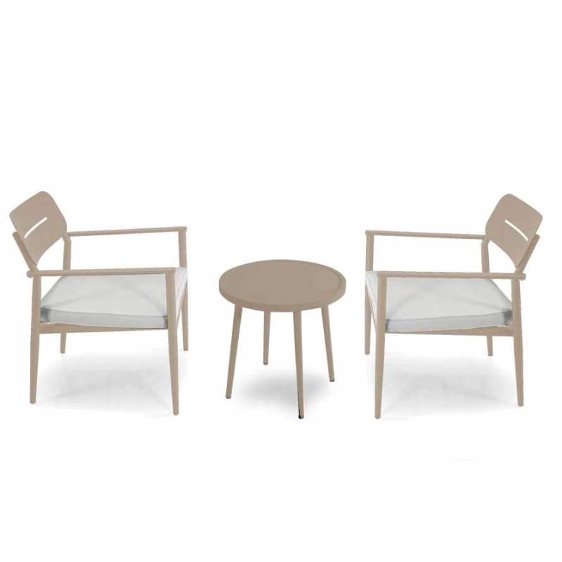 Poltrona alluminio Ibiza 2 pezzi con tavolino tondo beige