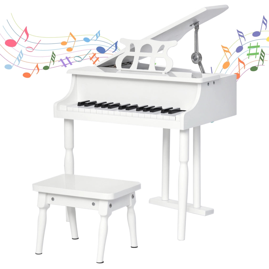 Piano per Bambini con Atril e Sgabello ¨C zephmum ¨C Bianco 52x50x49 cm
