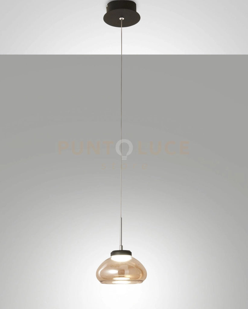 ARABELLA SOSPENSIONE AMBRA 1 LUCE IN VETRO E STRUTTURA IN METALLO A LED 3000K - 8W - 750 lm, D.14CM, SMART C/ACCESS.