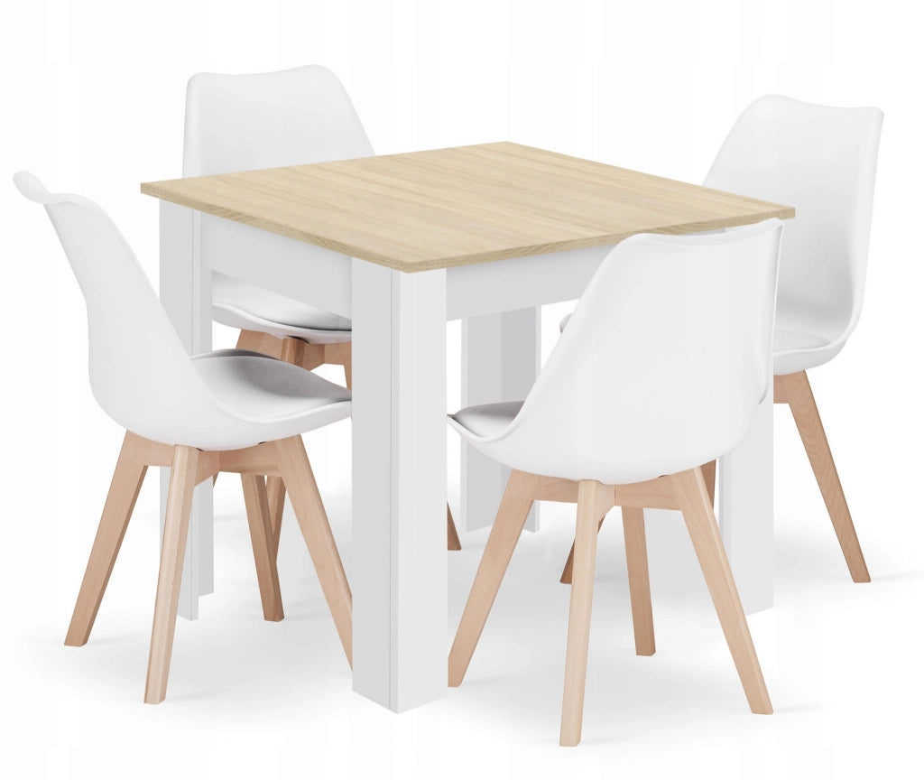 Set di tavolo quadrato Valora 80x80 Sonoma Oak + 4 sedie RIKX bianche x4