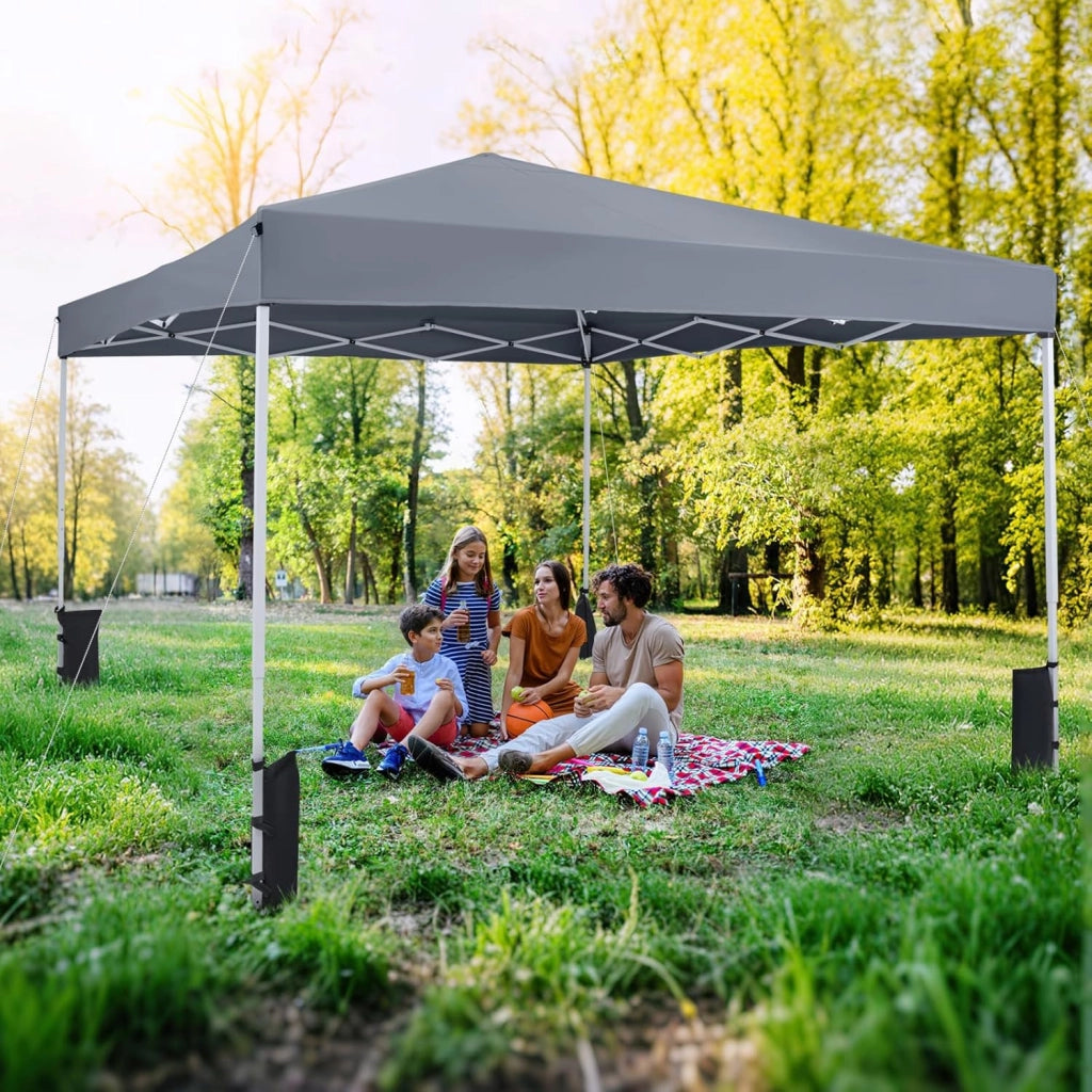 Gazebo da Esterno Pieghevole 290 x 290 cm, Gazebo Pop up con 4 Sacchi di Sabbia e Borsa da Trasporto, Regolabile in Altezza, Telaio Robusto in Metallo, per Mercato, Campeggio (Grigio)