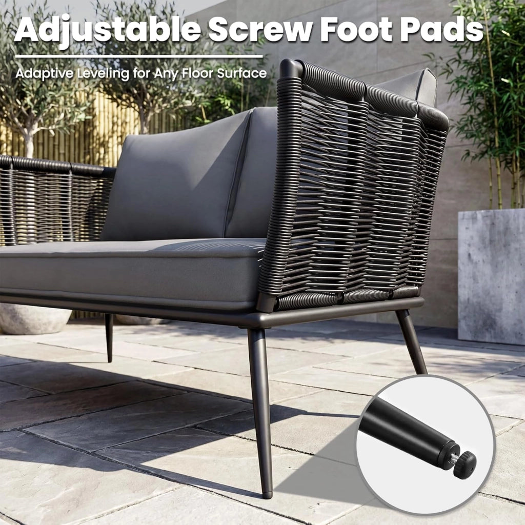 Divano in rattan a 2 posti, per balcone, nero, divano, piccolo balcone, giardino d'inverno, terrazza, mobili per interni ed esterni, resistente alle intemperie, panca con schienale