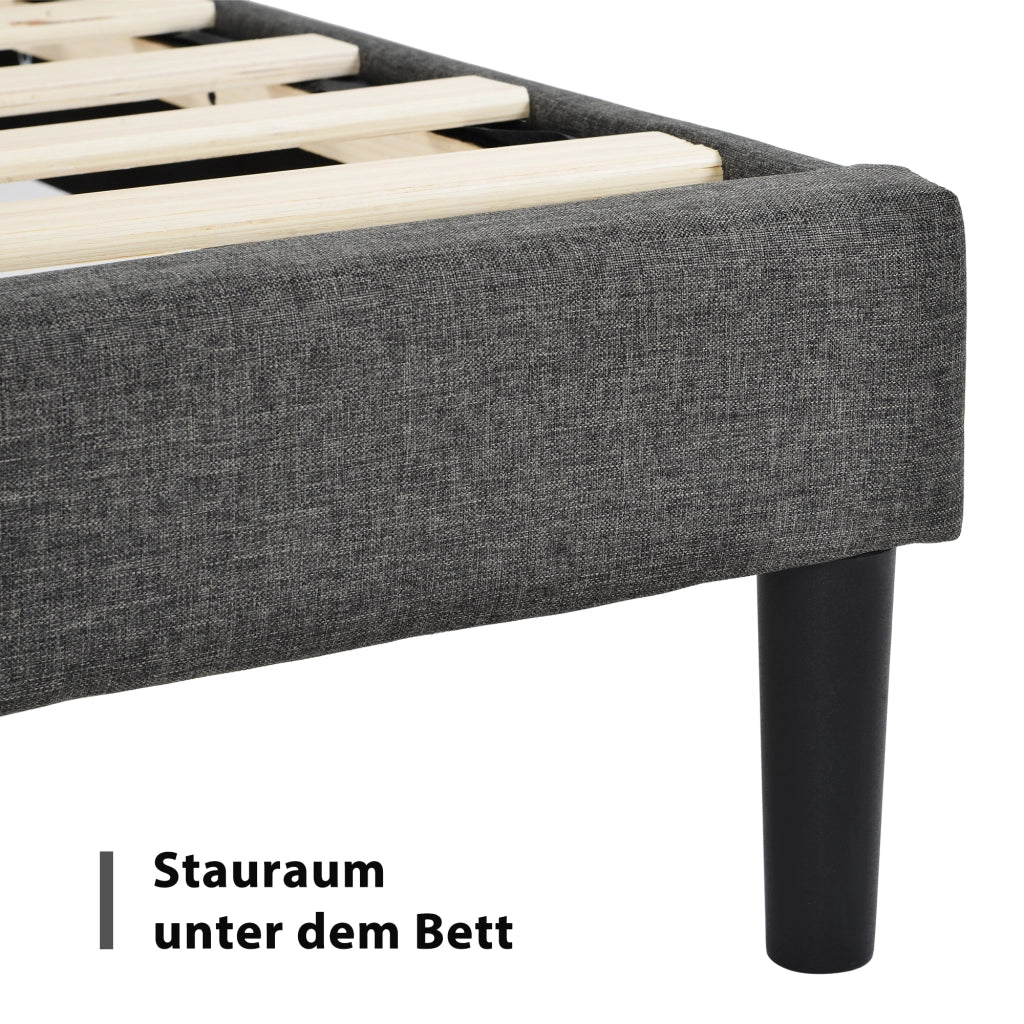 Letto Matrimoniale 140 x 200 cm con Testiera Imbottita; senza Materasso; in Tessuto Lino; Grigio Scuro