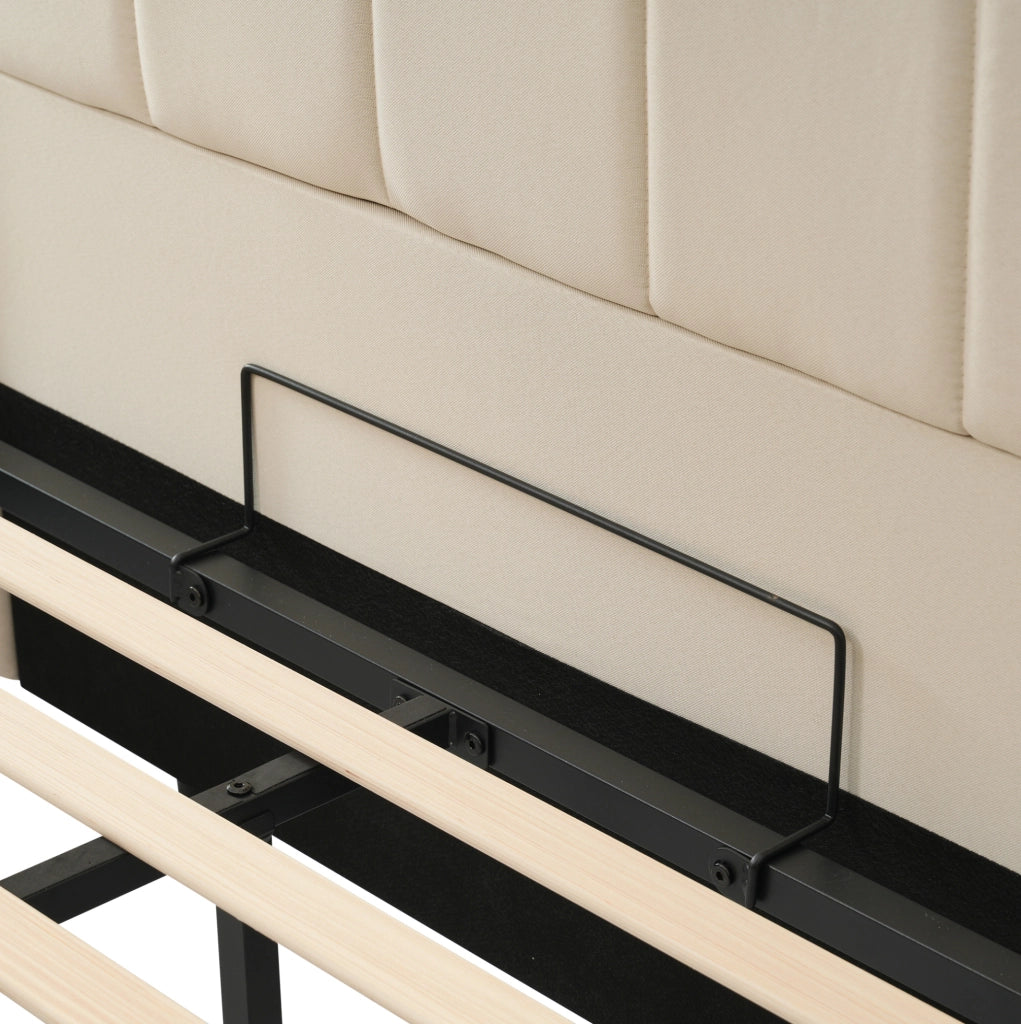 Letto matrimoniale contenitore 160x200 cm con LED 360°; 3 USB e Type-C; beige in lino