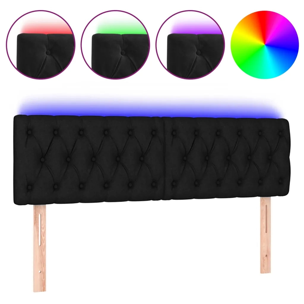 Testiera a LED Nera 144x7x78/88 cm in Velluto 3121998
