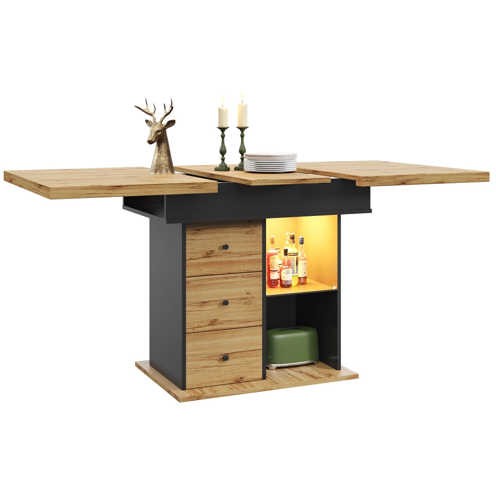 Tavolo da pranzo estensibile 110-140 x 80 cm in MDF nero con LED, 4-6 persone