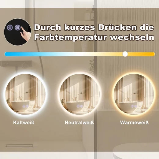 ZMH Specchio da bagno rotondo da 50cm con illuminazione LED touch e sbrinamento