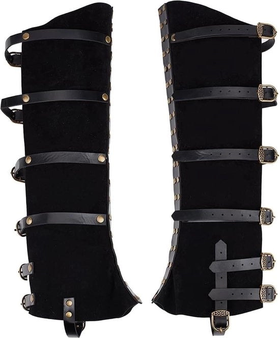 Due paia di protezioni per gambe Steampunk per stivali medievali coperture in pelle imitativa per cappelli da pirata per accessori di cosplay Halloween.