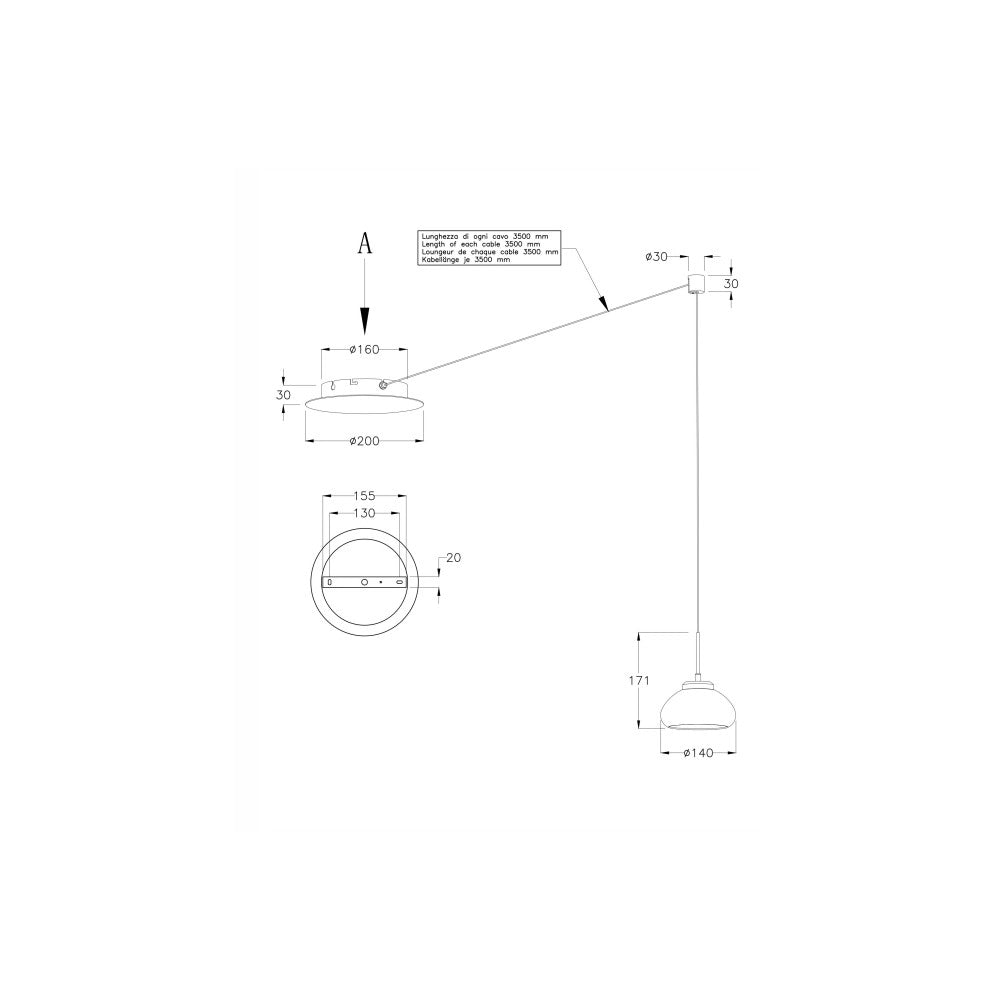 Arabella - Lampada a sospensione decentrata Bianca - Fabas Luce - LED 8W dimmerabile - Montaggio con decentramento