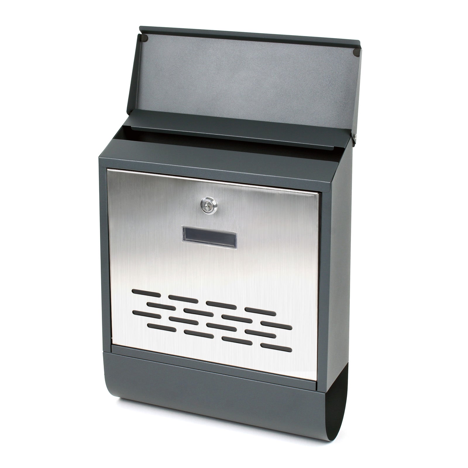 Cassetta postale con vano portagiornale V37 antracite + inox 305 x 105 x 385 mm con vetrino nome