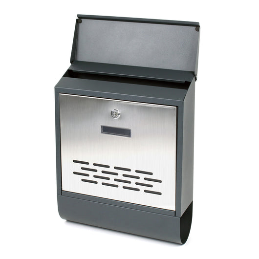Cassetta postale con vano portagiornale V37 antracite + inox 305 x 105 x 385 mm con vetrino nome