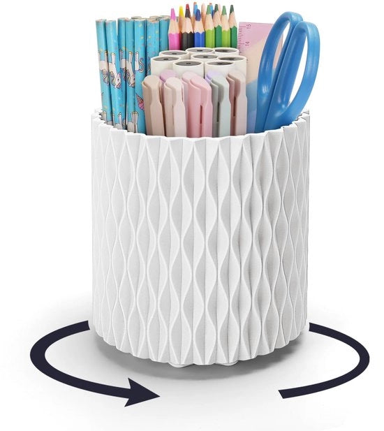 Organizzatore per penne, organizzatore per ufficio a forma di vetrata con funzione di rotazione a 360°, pen holder con 5 contenitori come organizzatore per ufficio per bambini per ufficio, scuola, casa e attrezzature artistiche (bianco)