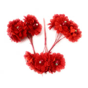 Trade Shop - 72 Fiori Artificiale Rosso Tessuto Glitter Bocciolo Finte Segnaposto Wedding -