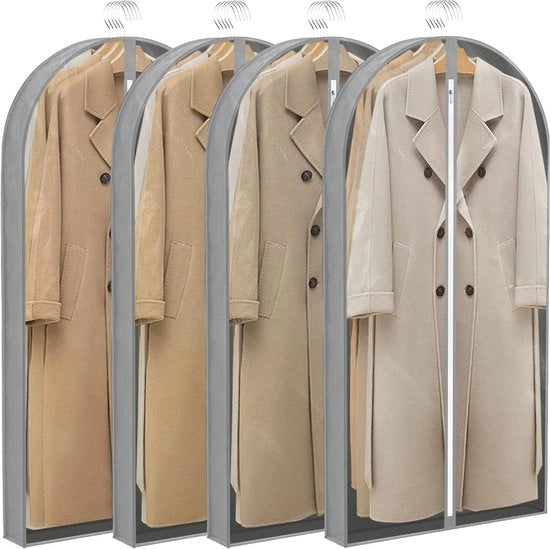 Pacchetto di 4 sacchetti per abiti trasparenti con chiusura a zip 60 x 105 x 150 cm - Protezione per abiti lunga per giacche, giacche e gonne