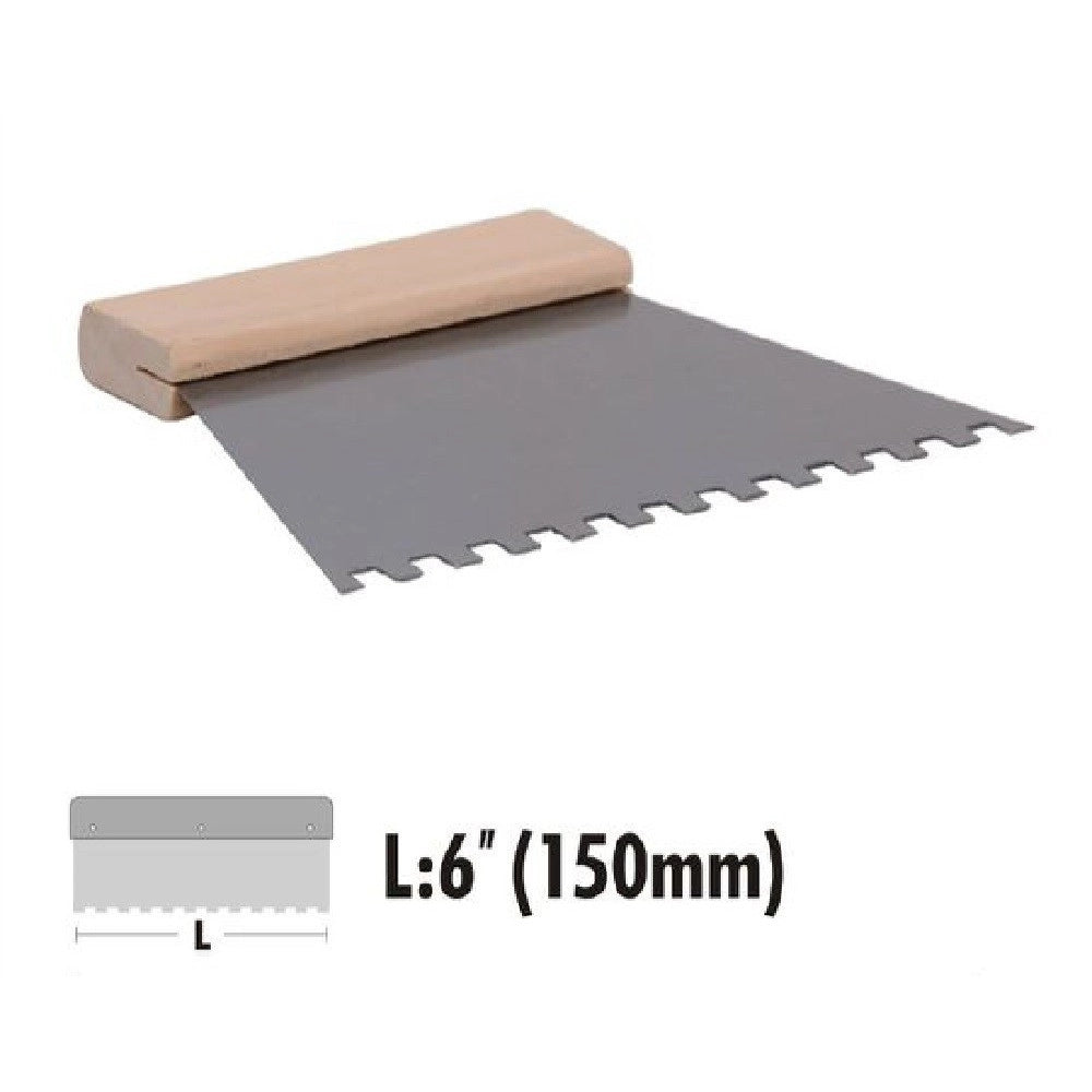 Trade Shop - Spatola Dentata Raschietto Trapezoidale Acciaio Impugnatura Legno 6″ 150mm 90457 -