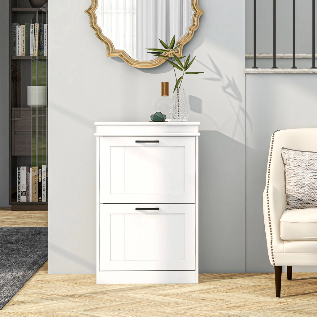 Scarpiera con 2 Cassetti e Ripiani Aggiustabili ¨C zephmum ¨C Bianco 80x30x80 cm
