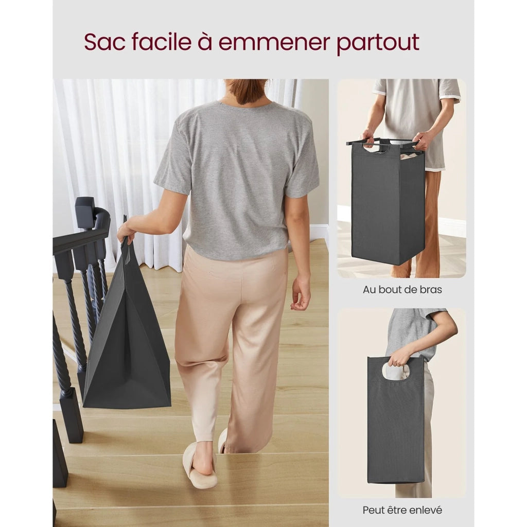 Cesto portabiancheria con 3 scomparti e 1 ripiano rimovibile per sacchetti capacità 38 l per sacchetto per bagno/lavanderia grigio 12_0006757