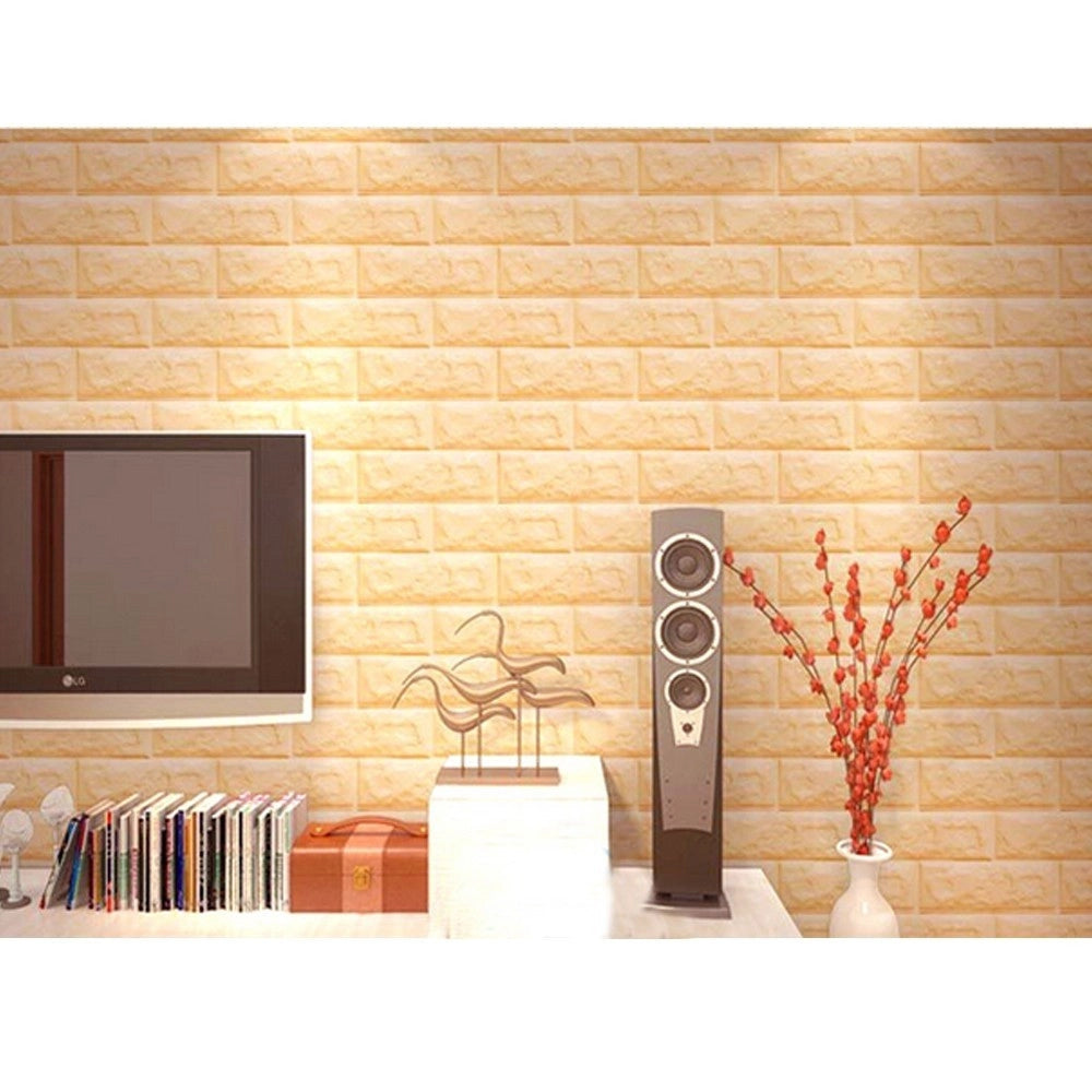 Trade Shop - Pannello Adesivo Per Decorazione Parete Effetto Pietra Muro 70 X 60 Cm Beige -