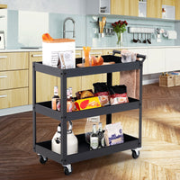 Carrello utilitario a 3 ripiani ad alta capacit¨¤-Carrello in metallo con manico ergonomico Nero