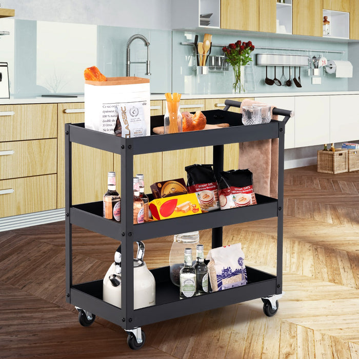 Carrello utilitario a 3 ripiani ad alta capacit¨¤-Carrello in metallo con manico ergonomico Nero