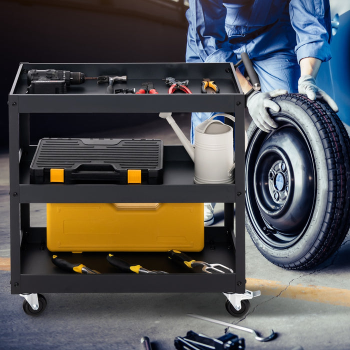 Carrello utilitario a 3 ripiani ad alta capacit¨¤-Carrello in metallo con manico ergonomico Nero