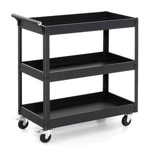 Carrello utilitario a 3 ripiani ad alta capacit¨¤-Carrello in metallo con manico ergonomico Nero