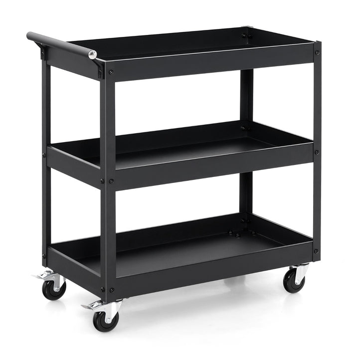 Carrello utilitario a 3 ripiani ad alta capacit¨¤-Carrello in metallo con manico ergonomico Nero