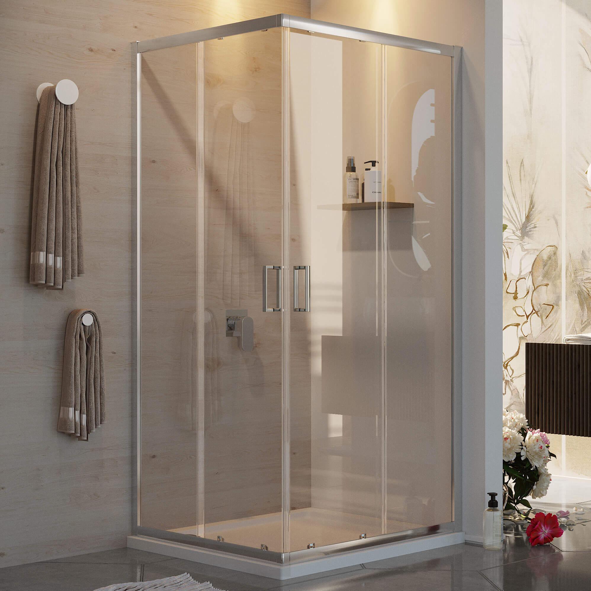 Box Doccia Angolare 70x90 cm 2 Ante Scorrevoli in Cristallo Trasparente 6mm H185 Fosterberg Dragor