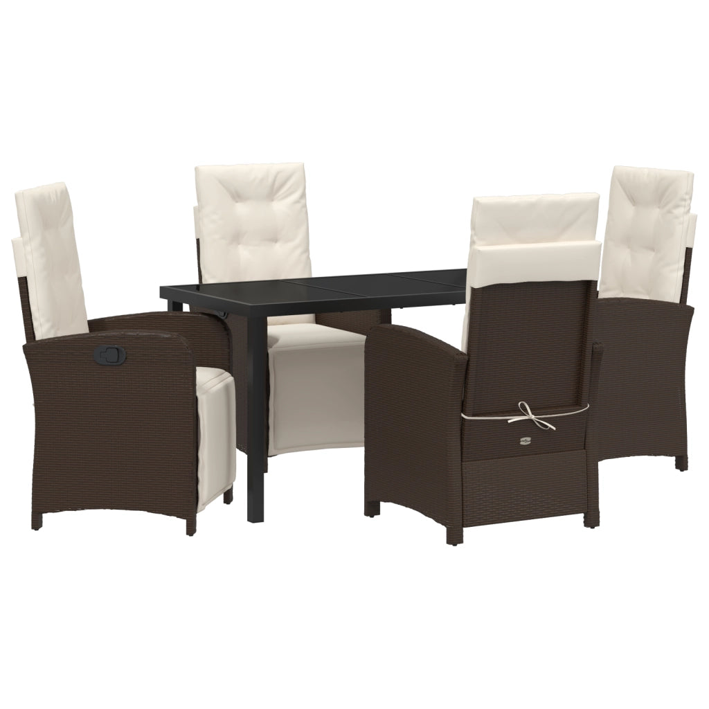 Set da pranzo da giardino 5 pezzi con cuscini in rattan polimero marrone