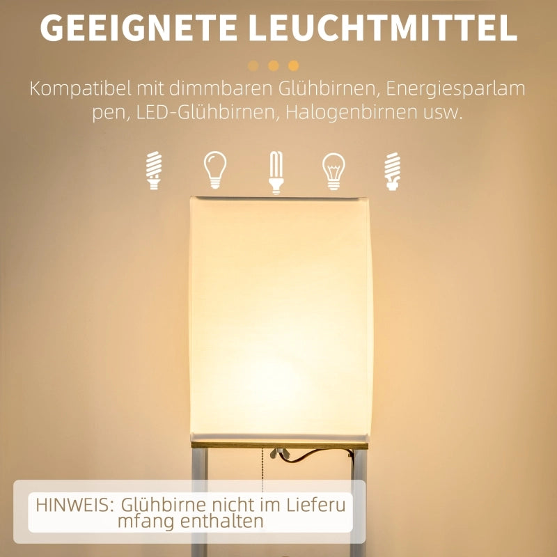 Lampada da terra, con luce indiretta, con ripiani, struttura in metallo, paralume in tessuto, 26x26x159 cm, bianco/marrone