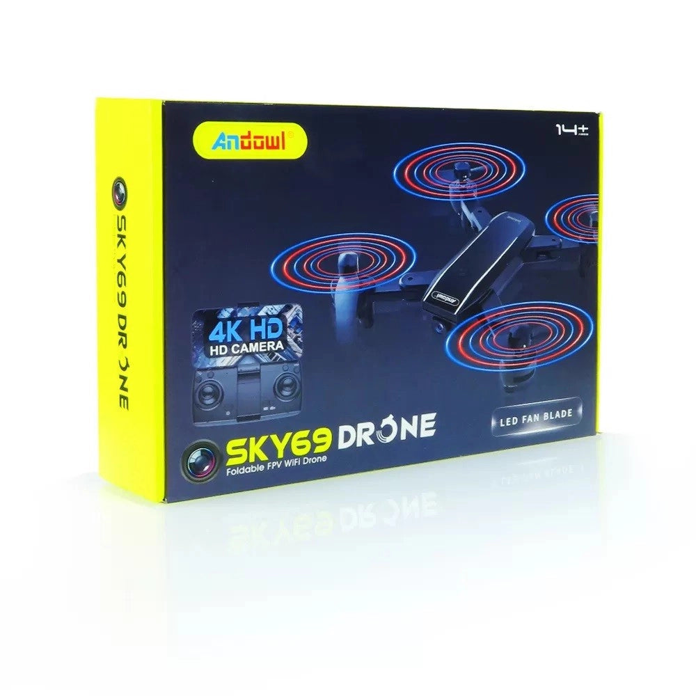 Trade Shop - Drone Wifi 2,4 Ghz Fpv Pieghevole Sky69 Con Fotocamera 720p Lama Ventola A Led -