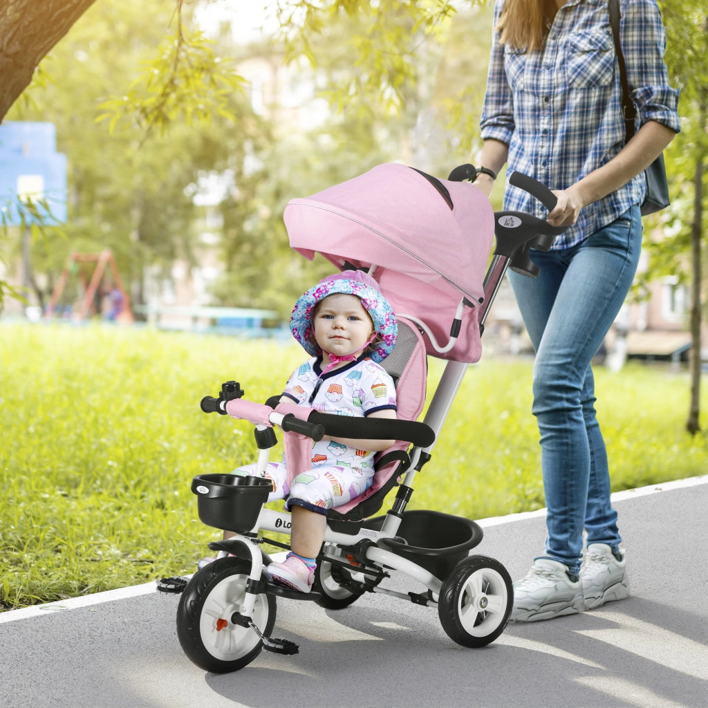 Triciclo 6 in 1 per Bambini ¨C zephmum ¨C Rosa con Schiebestange, Cestino e Cintura