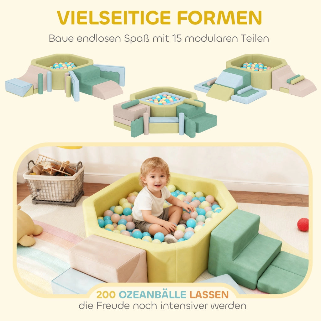 Set gioco morbido 15 pezzi con 200 palline colorate ¨C Xylo ¨C Schiuma per bambini