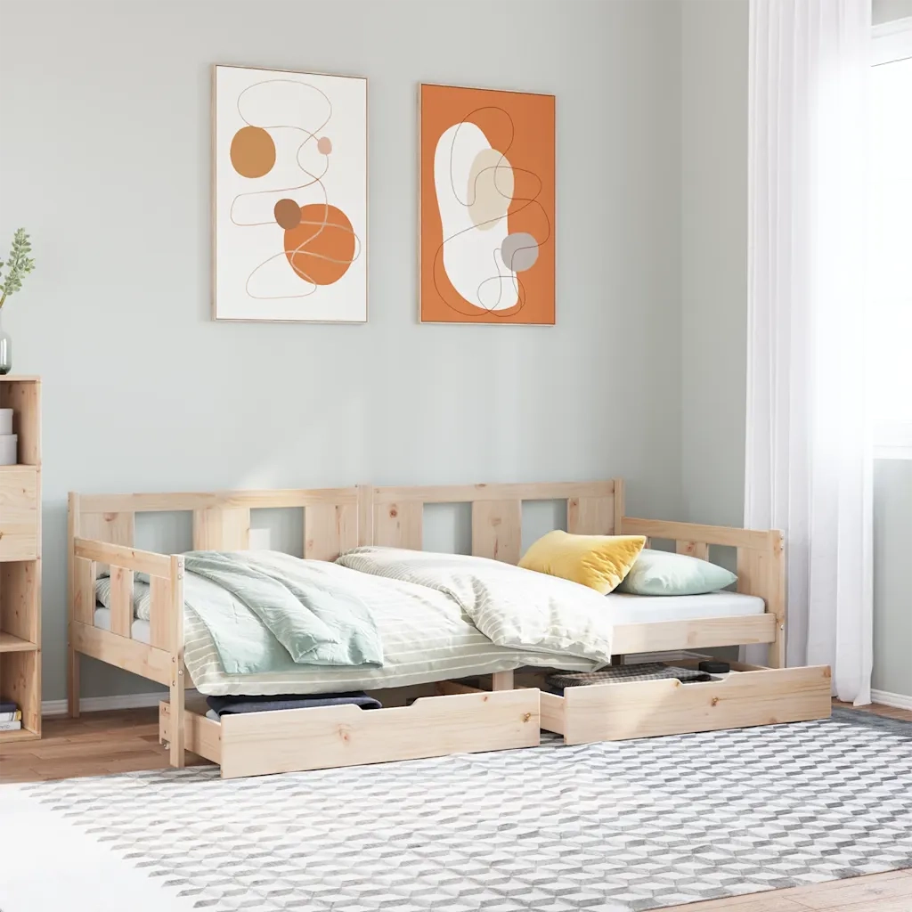 Dormeuse con Cassetti 90x200 cm Legno Massello Pino