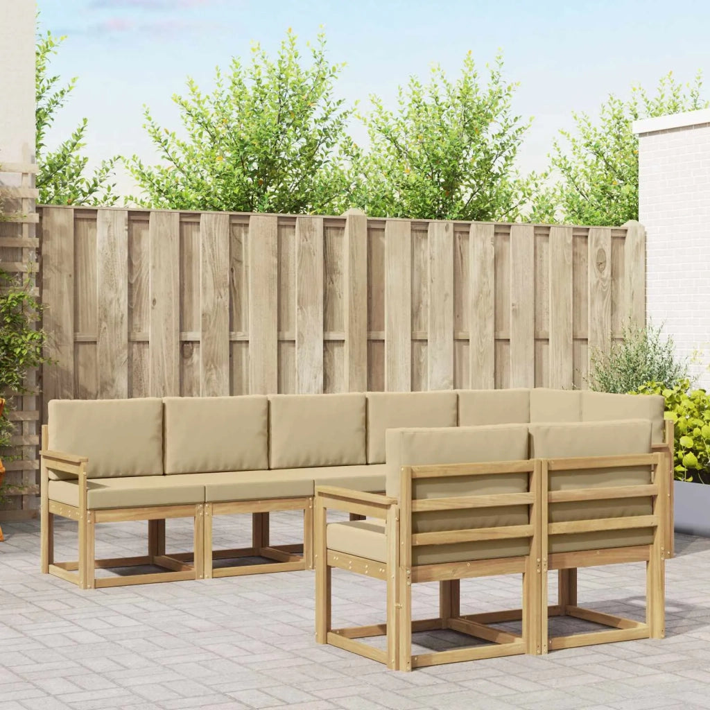 Set di divani da esterno 8 pcs Bianco e Beige Poliestere